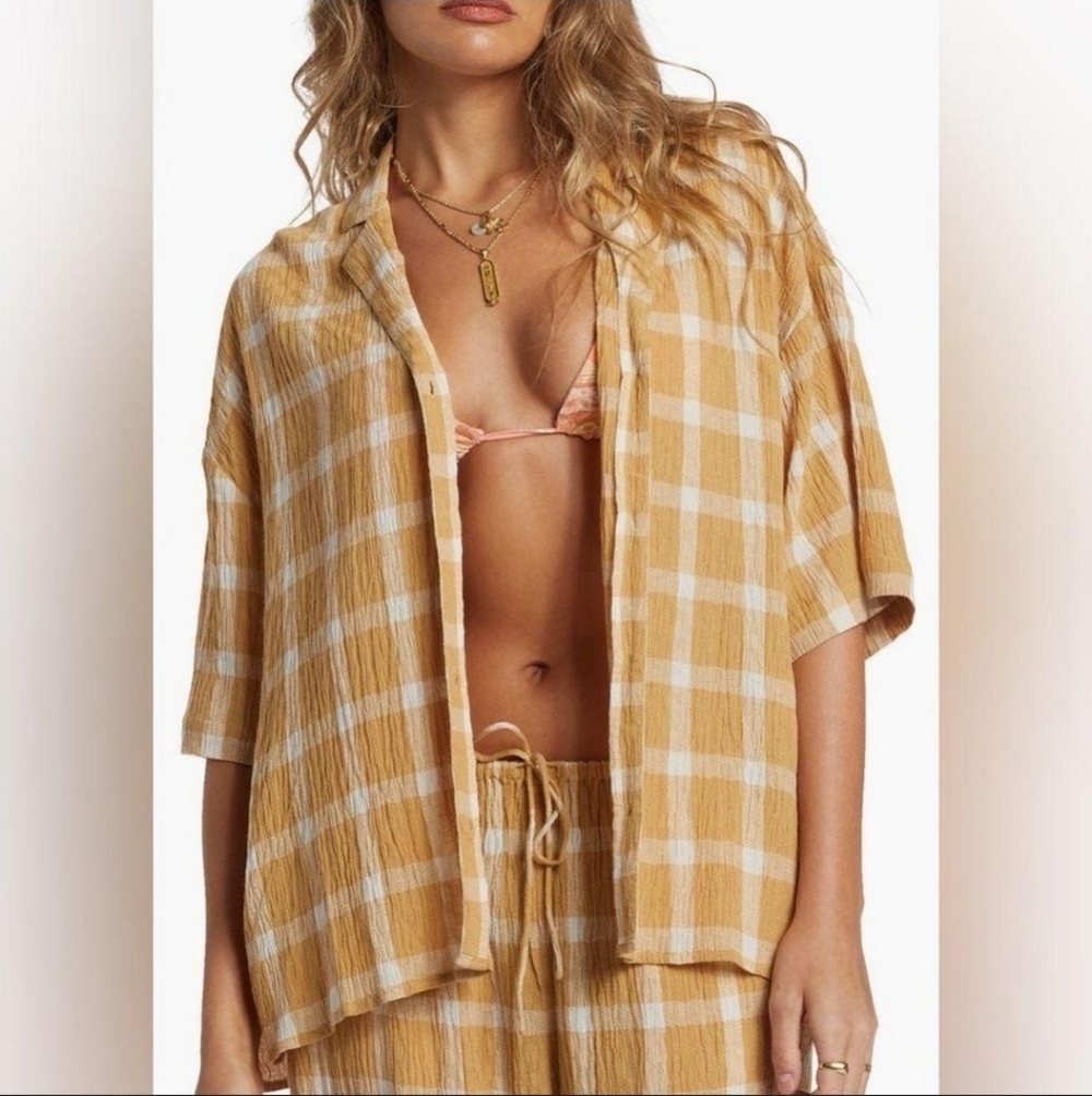Billabong Beach Side Plaid Cover Up Shirt